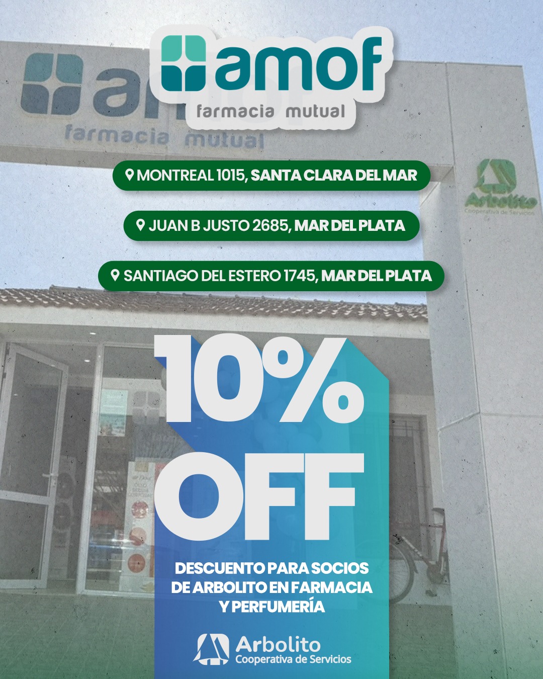 Arbolito Salud: 10% de descuento en Farmacia AMOF para socios de la cooperativa